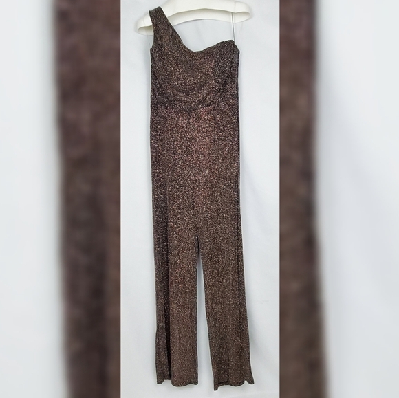Crystal Doll One-Shoulder Glitter Jumpsuit - Black and Gold - Picture 5 of 8